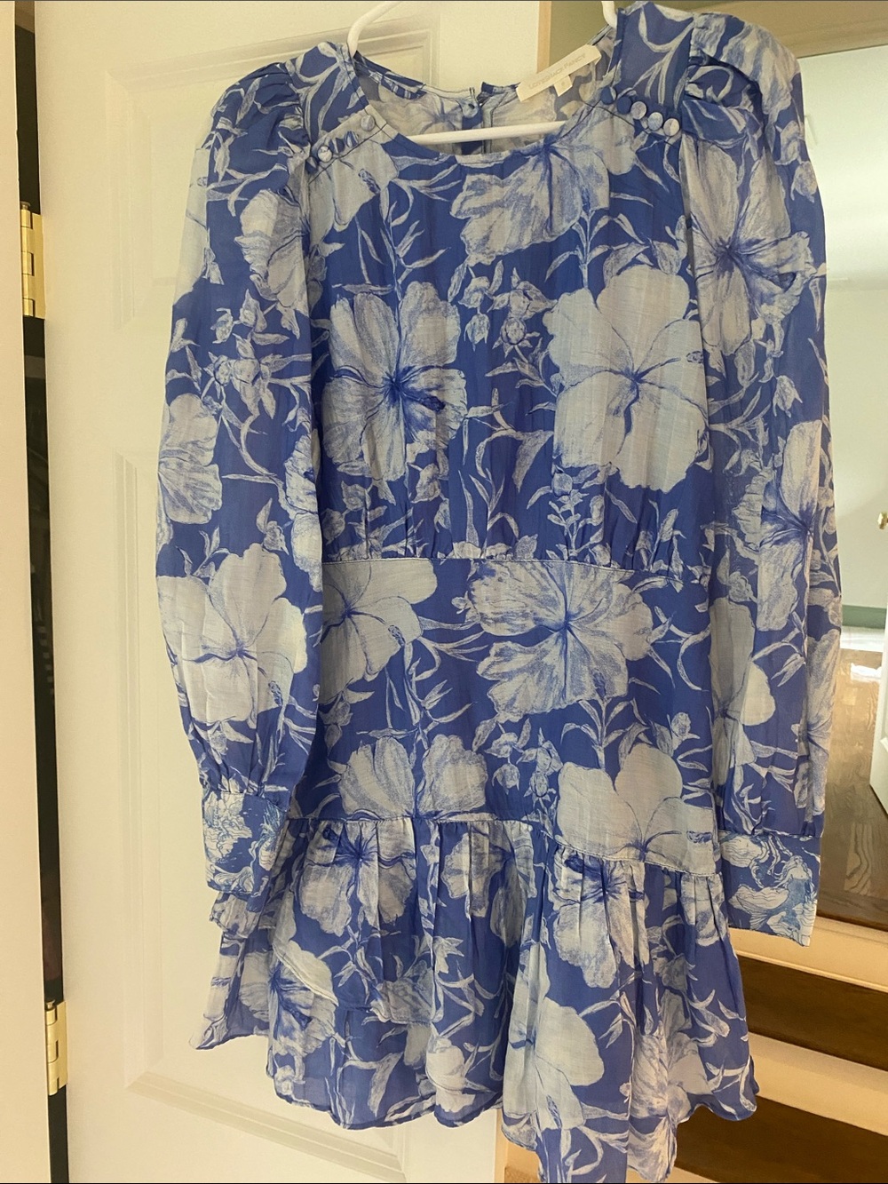 LoveShackFancy Blue and White Floral Casual Girls' Dress
